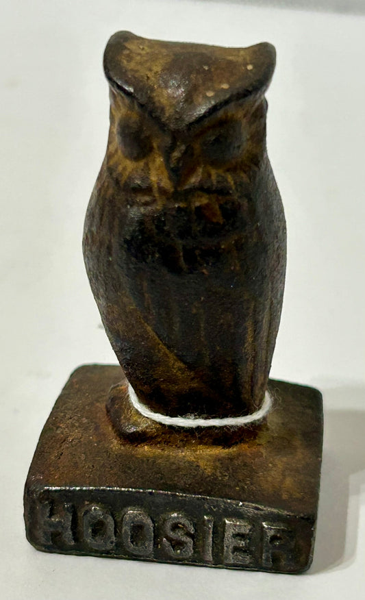 HOOSIER CAST IRON ADVERTISING OWL PAPERWEIGHT
