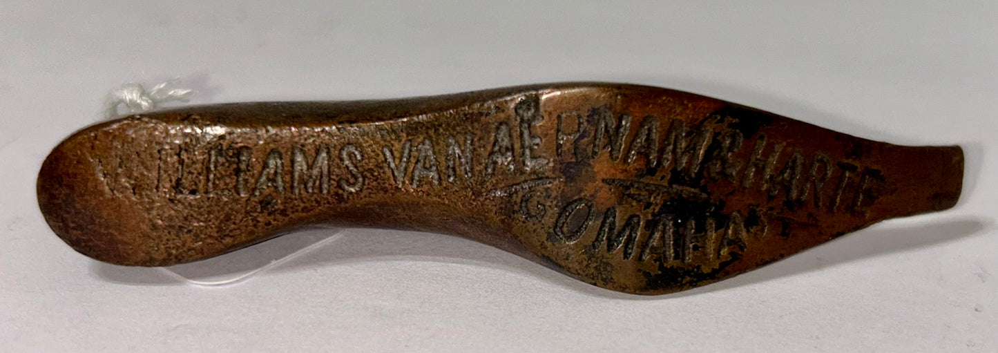 FIGURAL SHOE PAPERWEIGHT ADVERTISING WILLIAMS VAN AERNAM & HARTE, OMAHA