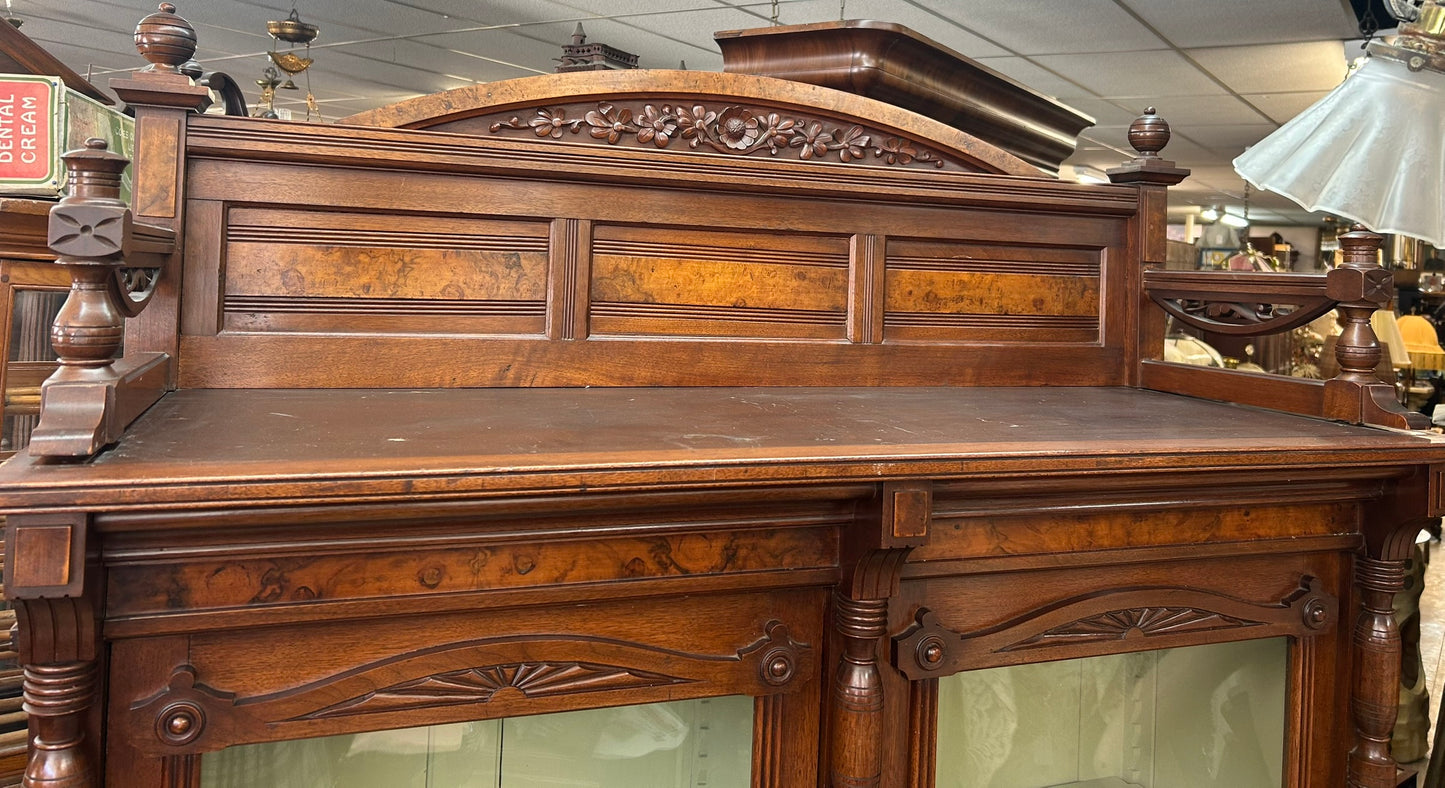 WALNUT VICTORIAN BOOKCASE WITH BURL ACCENTS