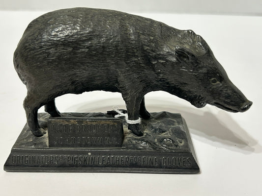 FIGURAL WHART HOG ADVERTISING PAPERWEIGHT FOR KARG BROTHERS GLOVES