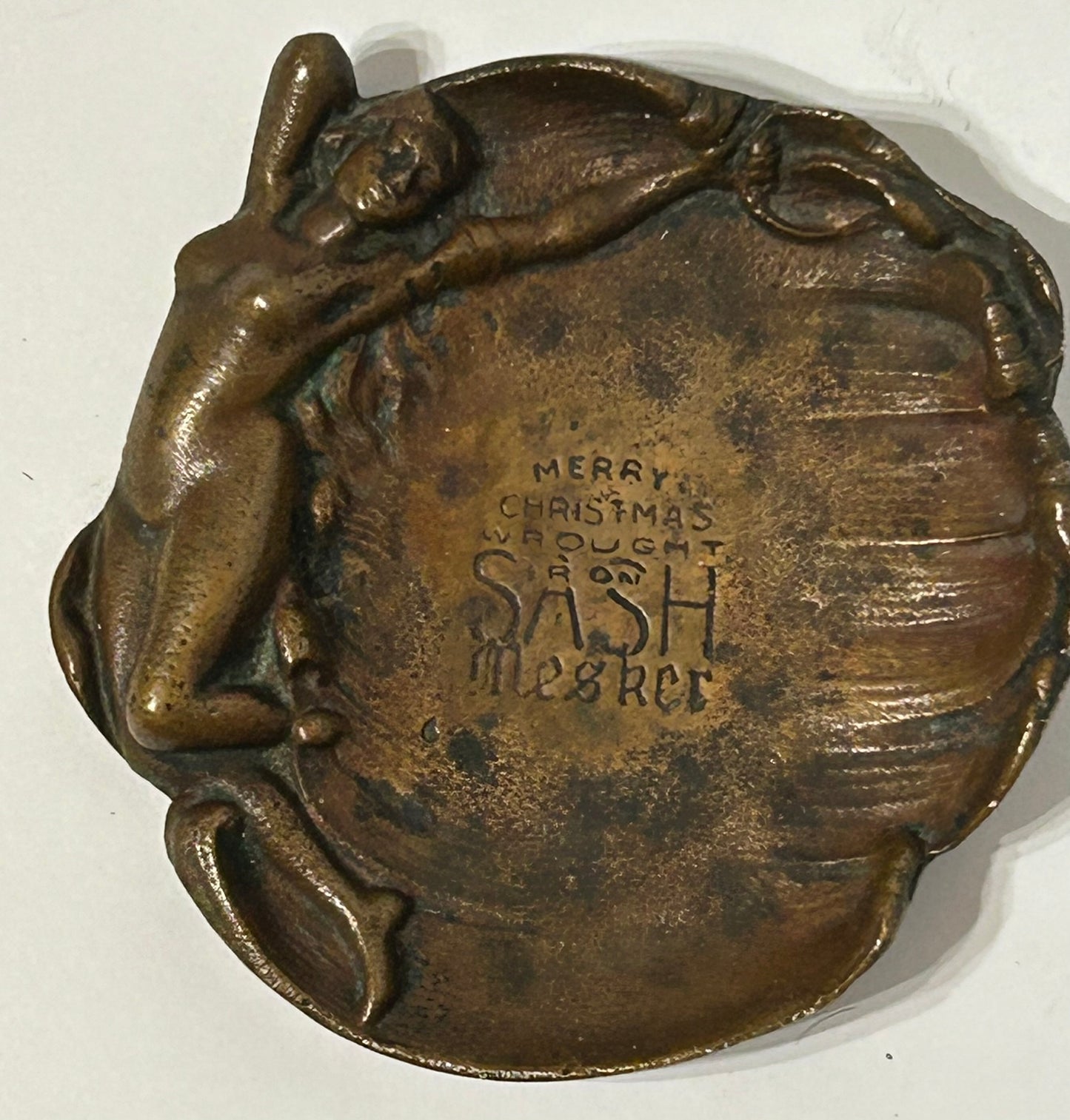 WROUGHT IRON SASH MESKER BRONZE ADVERTISING TRAY