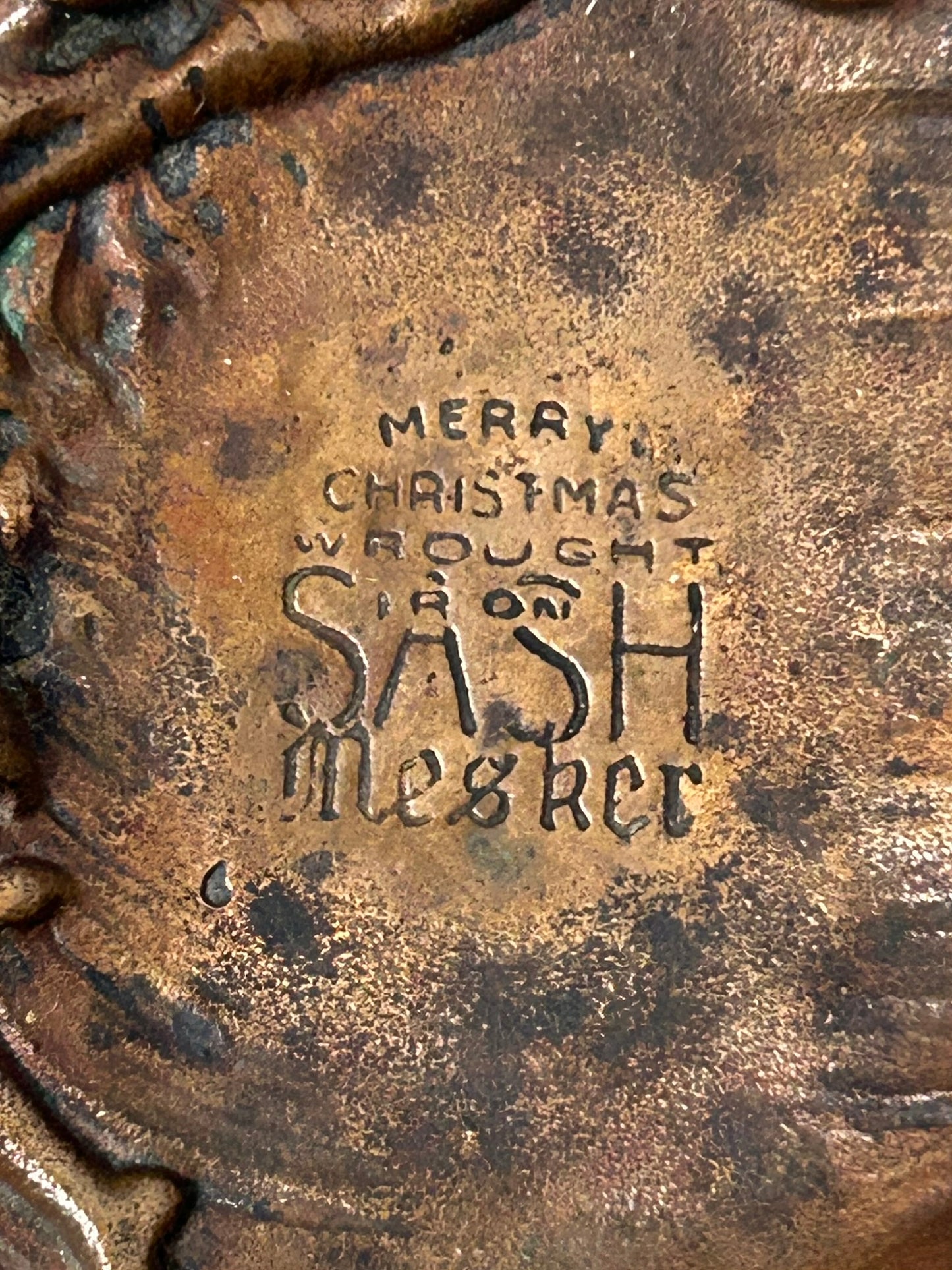 WROUGHT IRON SASH MESKER BRONZE ADVERTISING TRAY