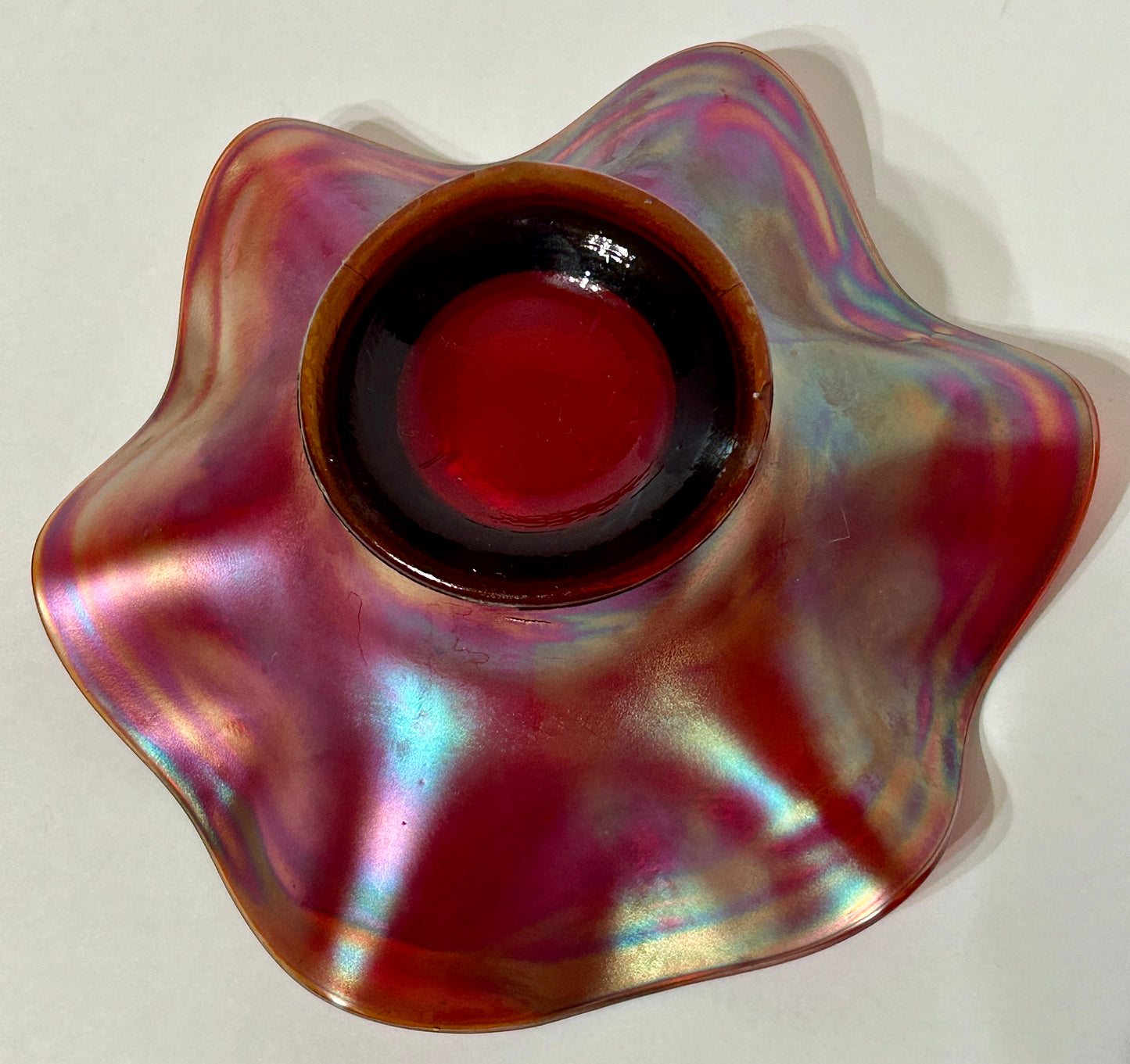 CARNIVAL GLASS RED BLACKBERRY SPRAY DISH