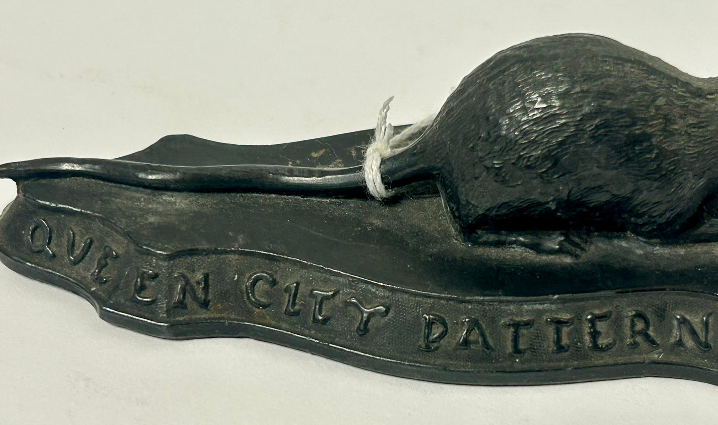 RAT FIGURAL ADVERTISING METAL PAPERWEIGHT FOR QUEEN CITY PATTERN WORKS
