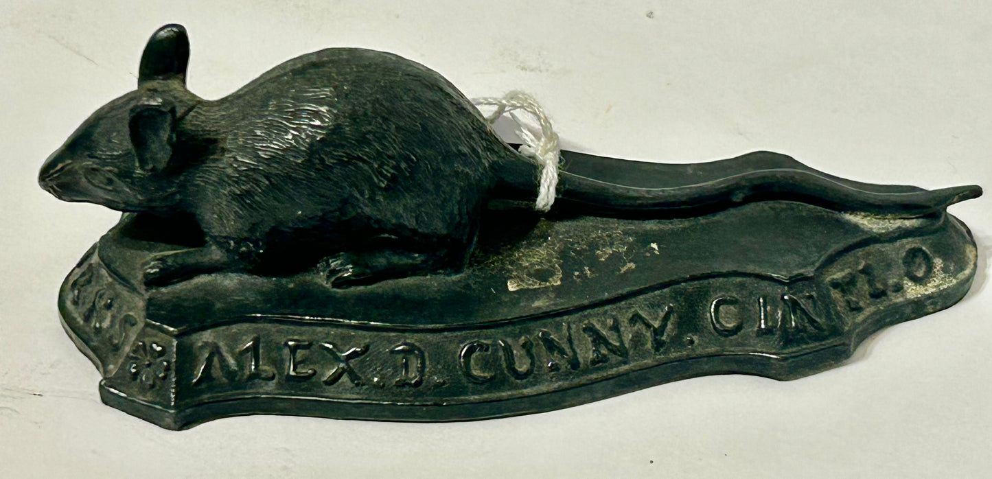 RAT FIGURAL ADVERTISING METAL PAPERWEIGHT FOR QUEEN CITY PATTERN WORKS