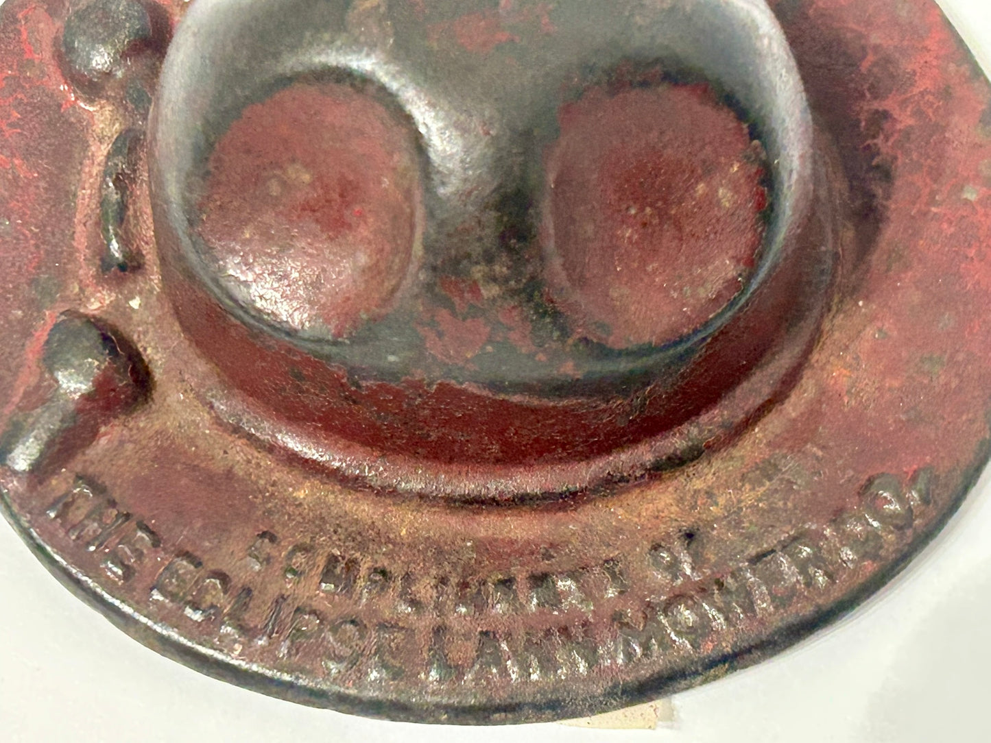 ECLIPSE LAWN MOWER CAST IRON FIGURAL HAT ADVERTISING PAPERWEIGHT