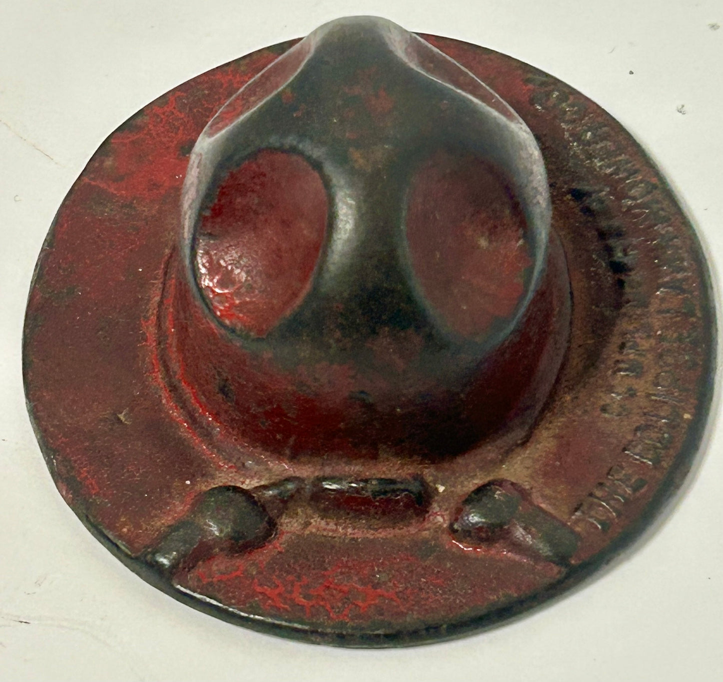 ECLIPSE LAWN MOWER CAST IRON FIGURAL HAT ADVERTISING PAPERWEIGHT