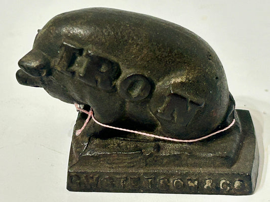"IRON" - STETSON & CO. FIGURAL PIG PAPERWEIGHT