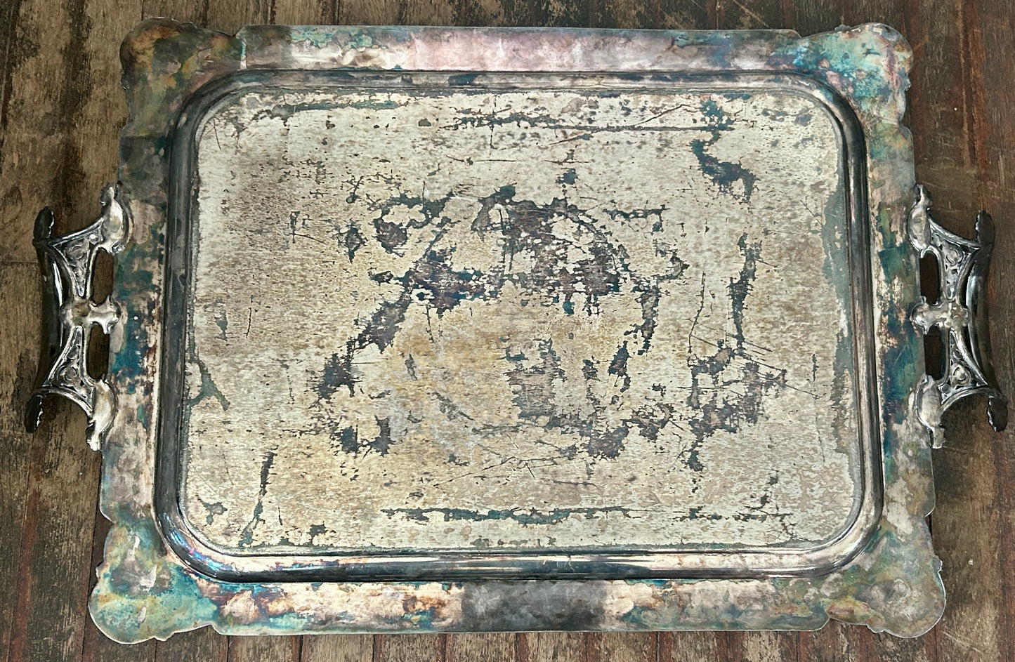 AESTHETIC MOVEMENT VERY LARGE ANTIQUE SILVERPLATE TRAY