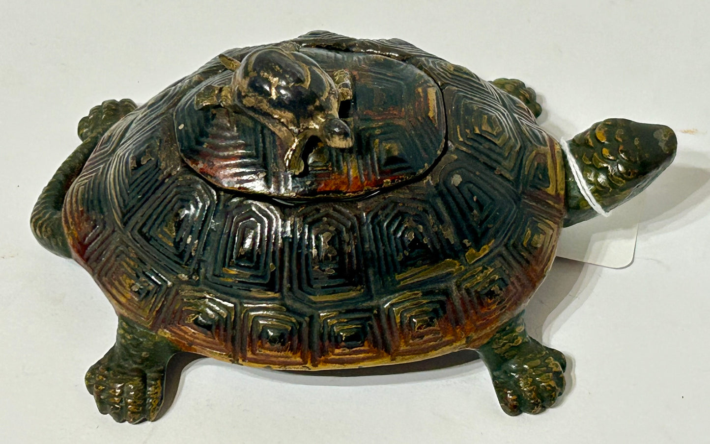 TURTLE WITH BABY CAST IRON ANTIQUE INKWELL