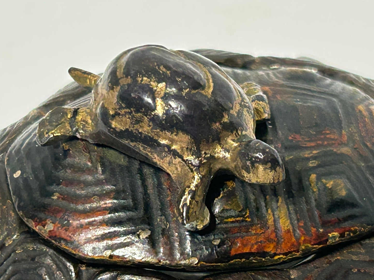 TURTLE WITH BABY CAST IRON ANTIQUE INKWELL