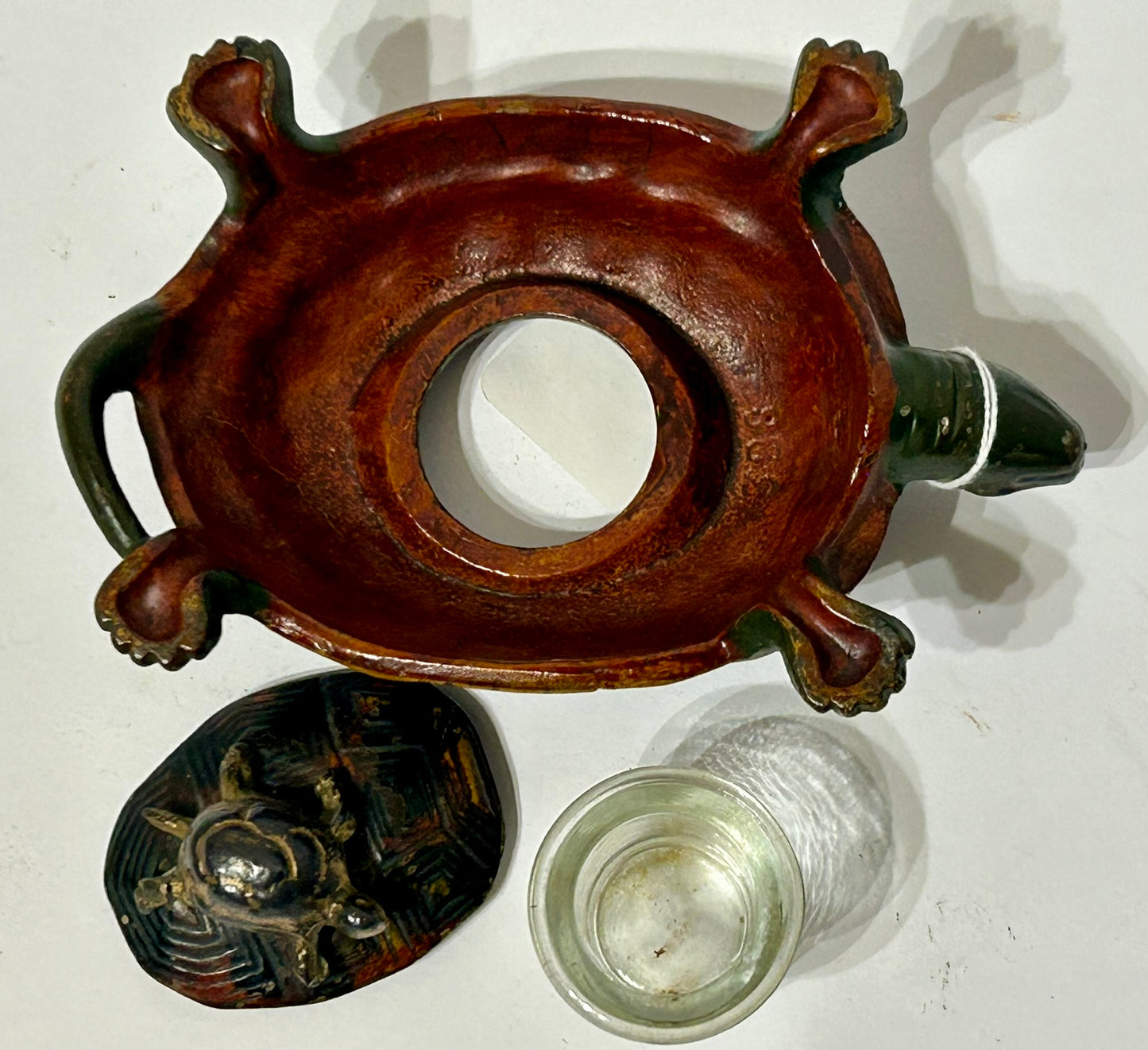 TURTLE WITH BABY CAST IRON ANTIQUE INKWELL