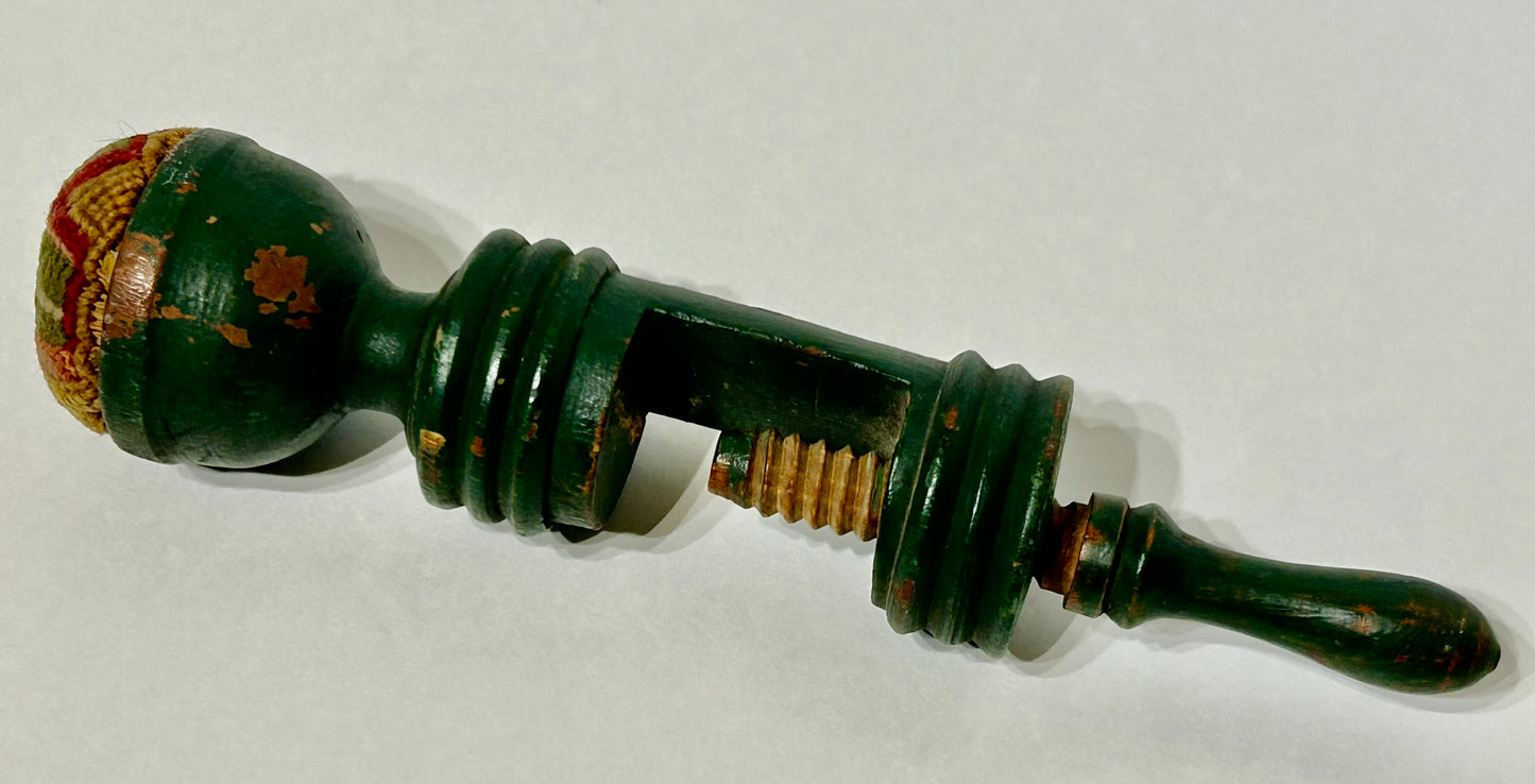 EARLY SEWING CLAMP PAINTED GREEN WOOD