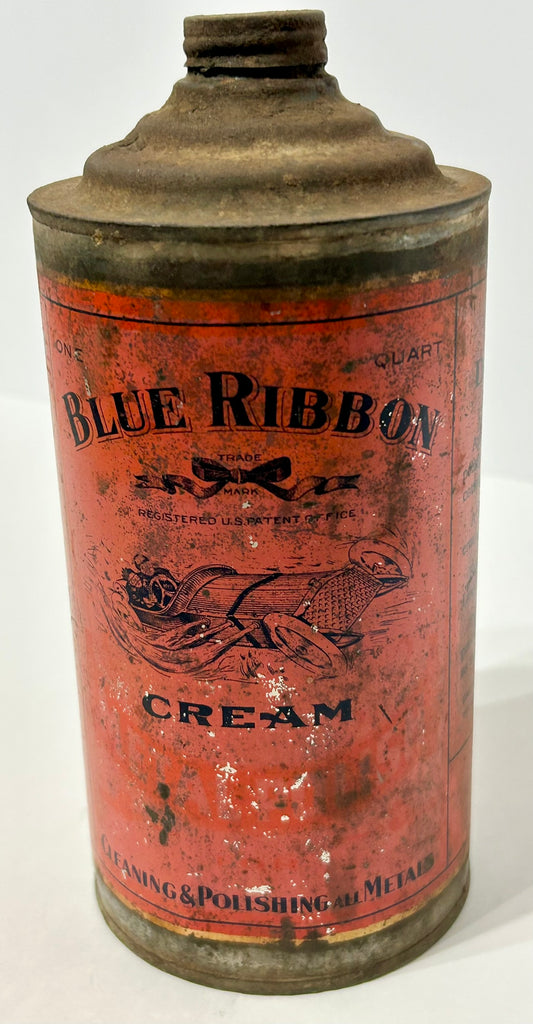 AUTOMOBILE ANTIQUE CAR POLISH TIN WITH EARLY RACE CAR ILLUSTRATION