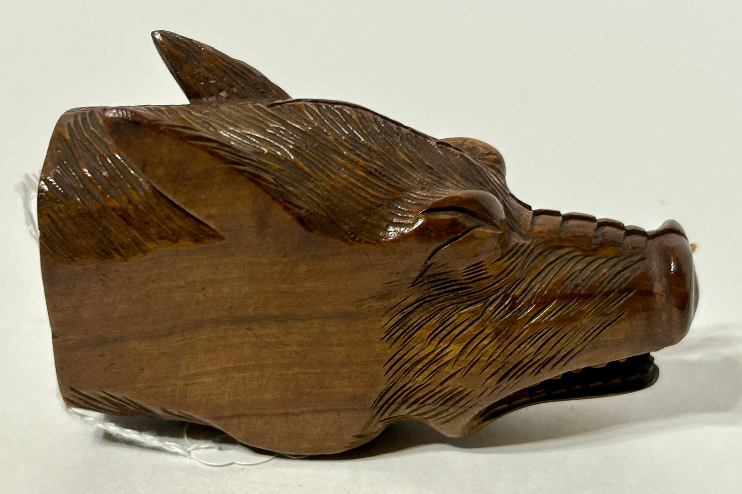ANTIQUE MATCH HOLDER SHAPED LIKE WILD BOAR WITH WOOD AND IVORY