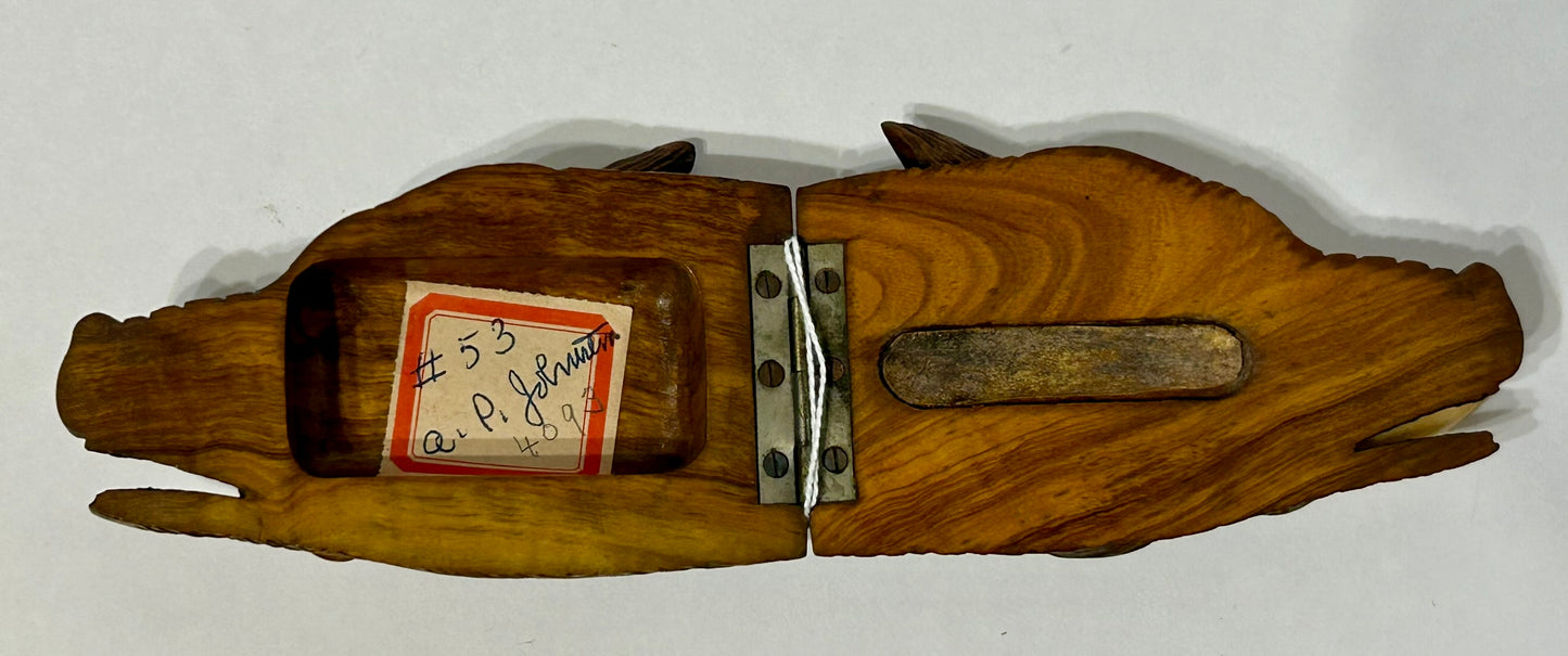 ANTIQUE MATCH HOLDER SHAPED LIKE WILD BOAR WITH WOOD AND IVORY