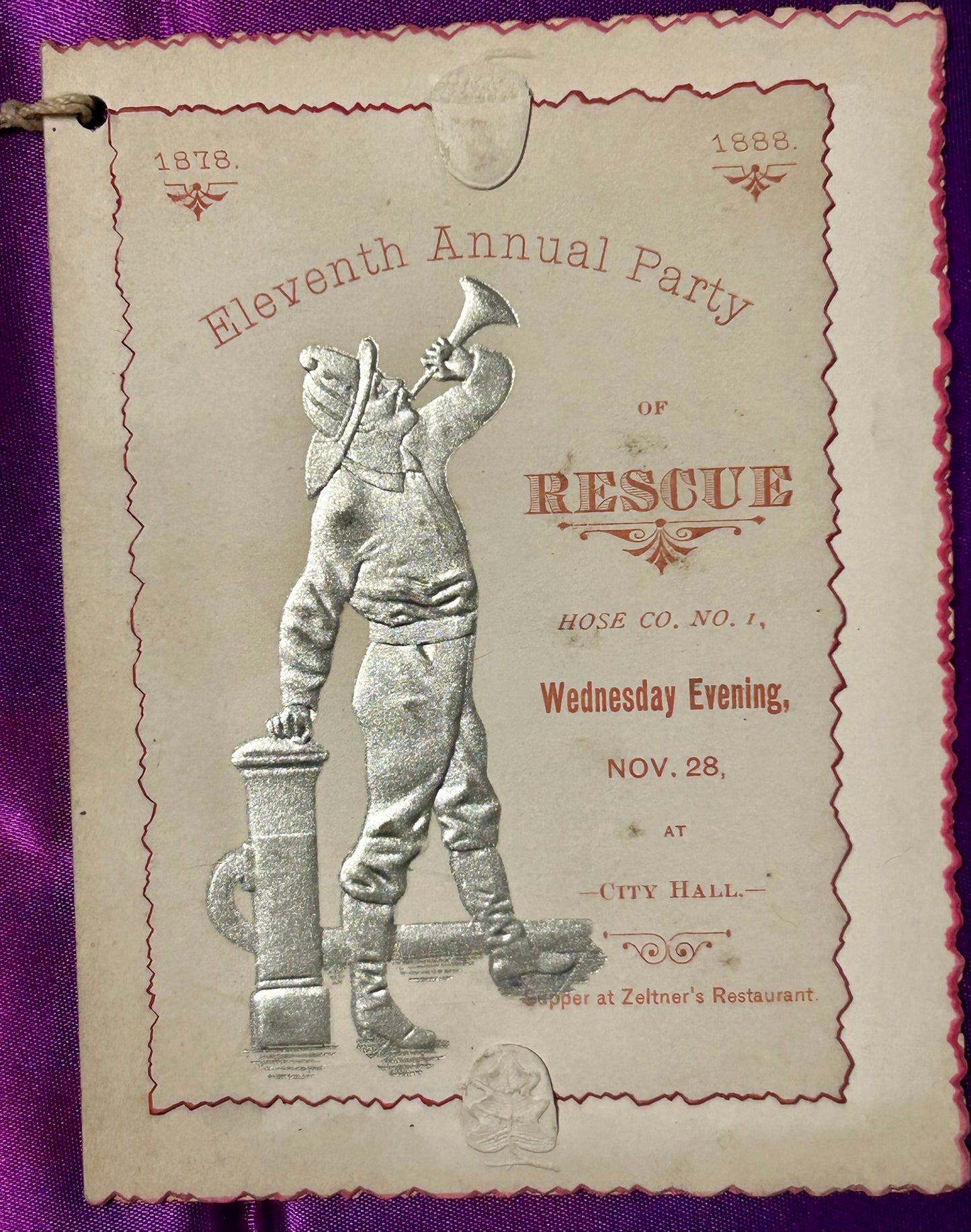 FIREMAN ANTIQUE CLOTH FIRE HOSE ADVERTISING WALLET AND FIREMAN'S BALL PROGRAM