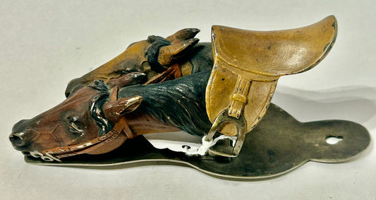 HORSES & SADDLE ANTIQUE METAL BILL CLIP