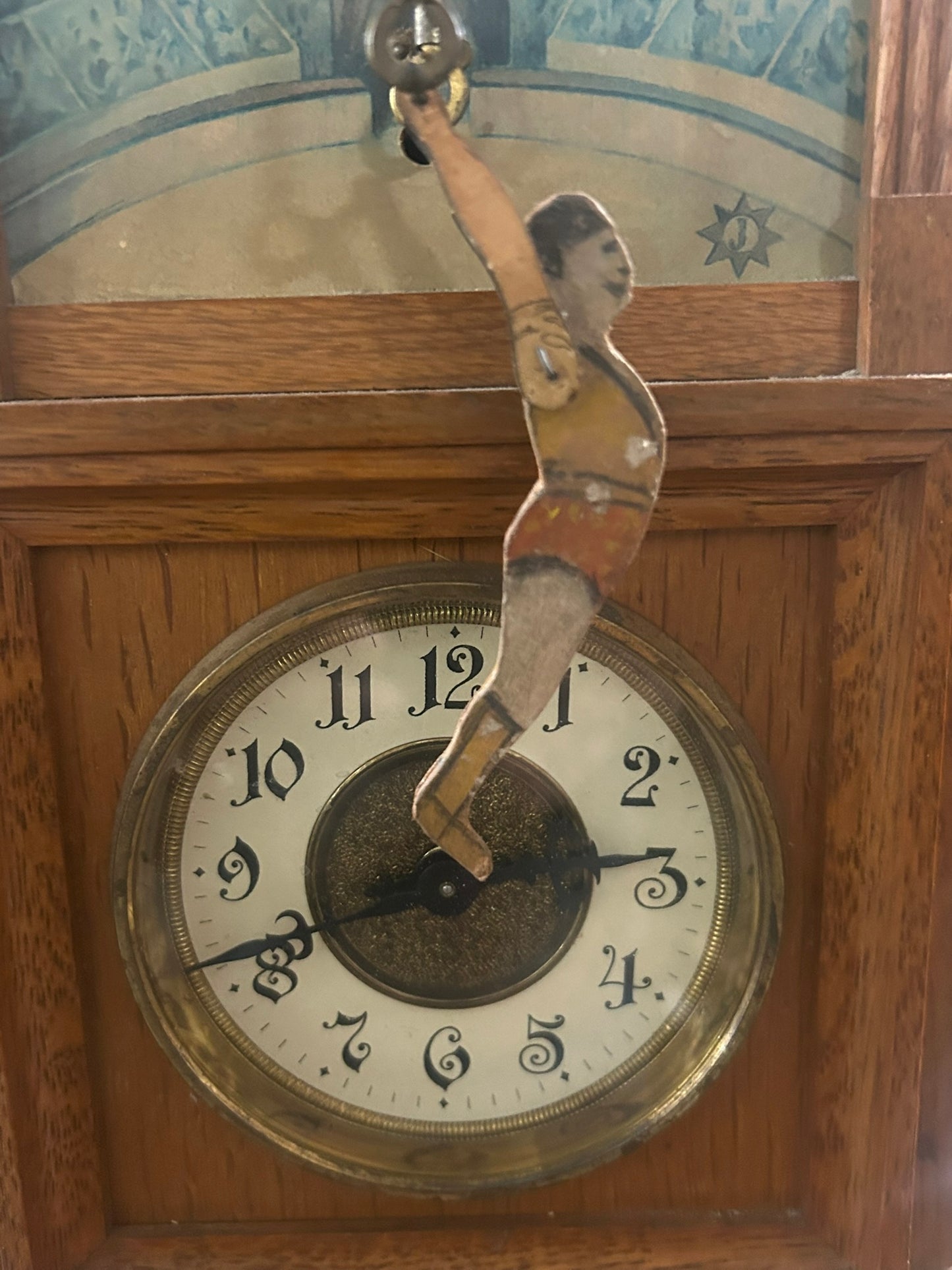 ACROBAT ON TRAPEZE ANIMATED ANTIQUE JUNGHANS CLOCK