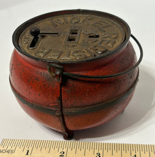 BEAN POT NICKEL REGISTER CAST IRON ANTIQUE STILL BANK