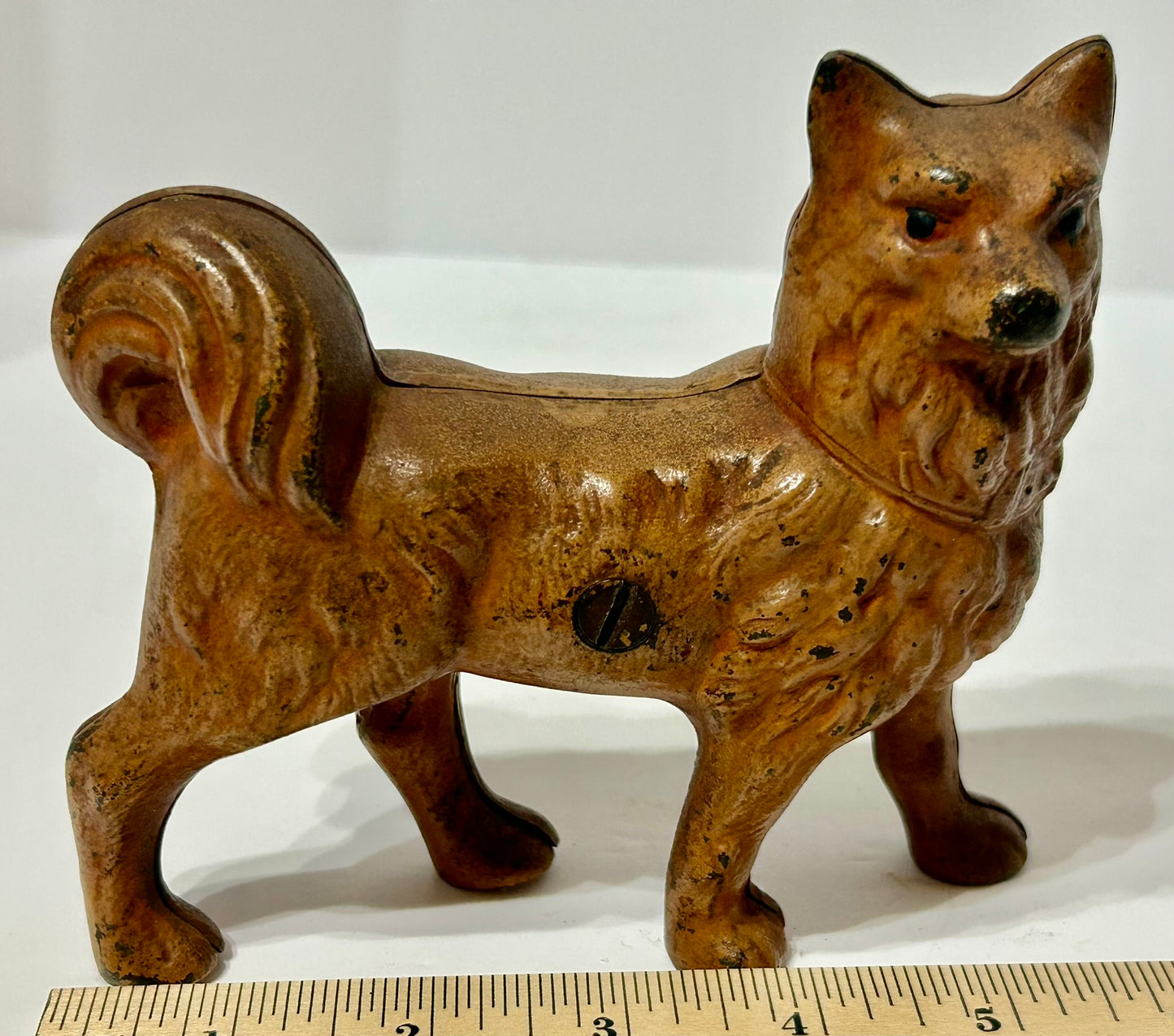 ANTIQUE HUSKEY DOG IRON BANK