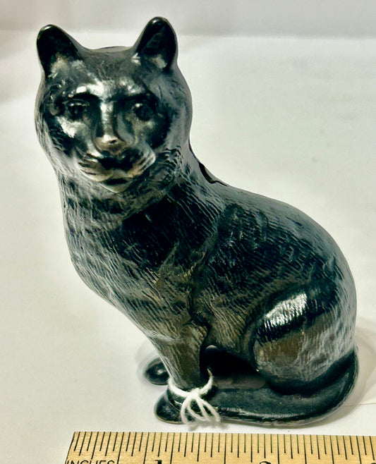 ANTIQUE IRON SEATED CAT STILL BANK