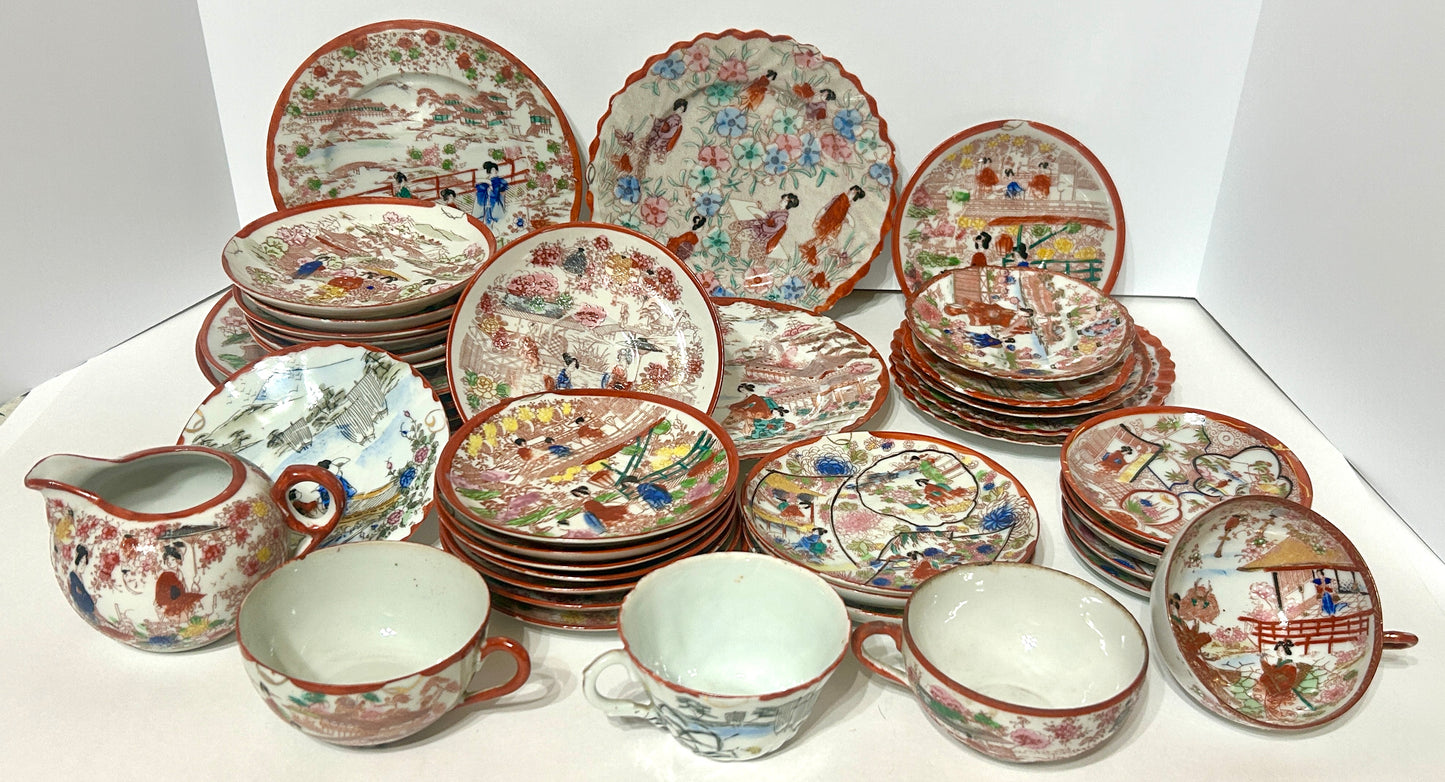 JAPANESE RED AND WHITE DINNERWARE MISC. PIECES FROM 1930'S- NO SHIPPING