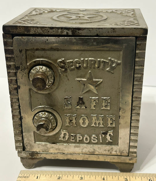 ANTIQUE CAST IRON SECURITY SAFE LARGE BANK