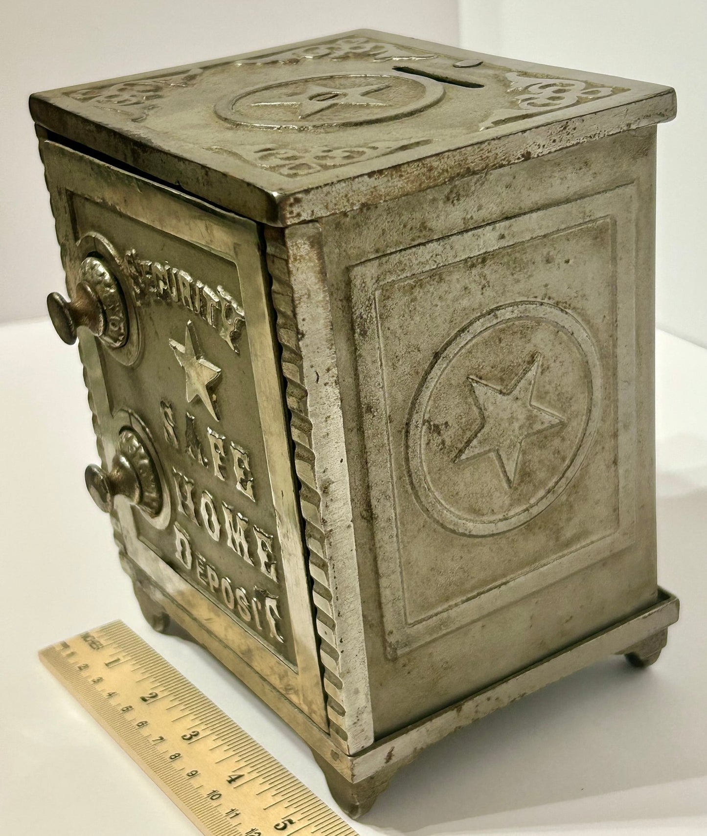 ANTIQUE CAST IRON SECURITY SAFE LARGE BANK
