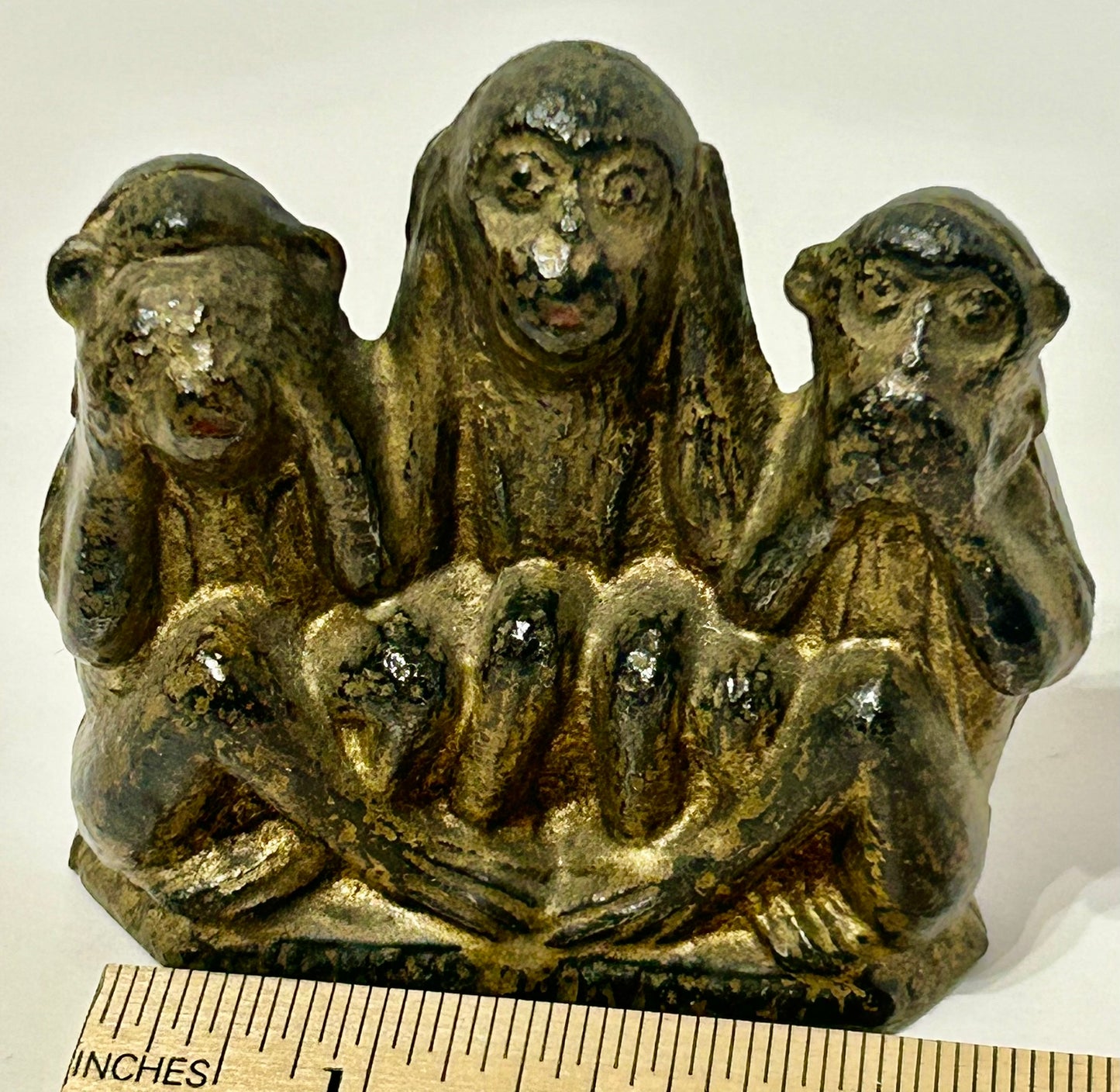 ANTIQUE THREE MONKEYS IRON STILL BANK