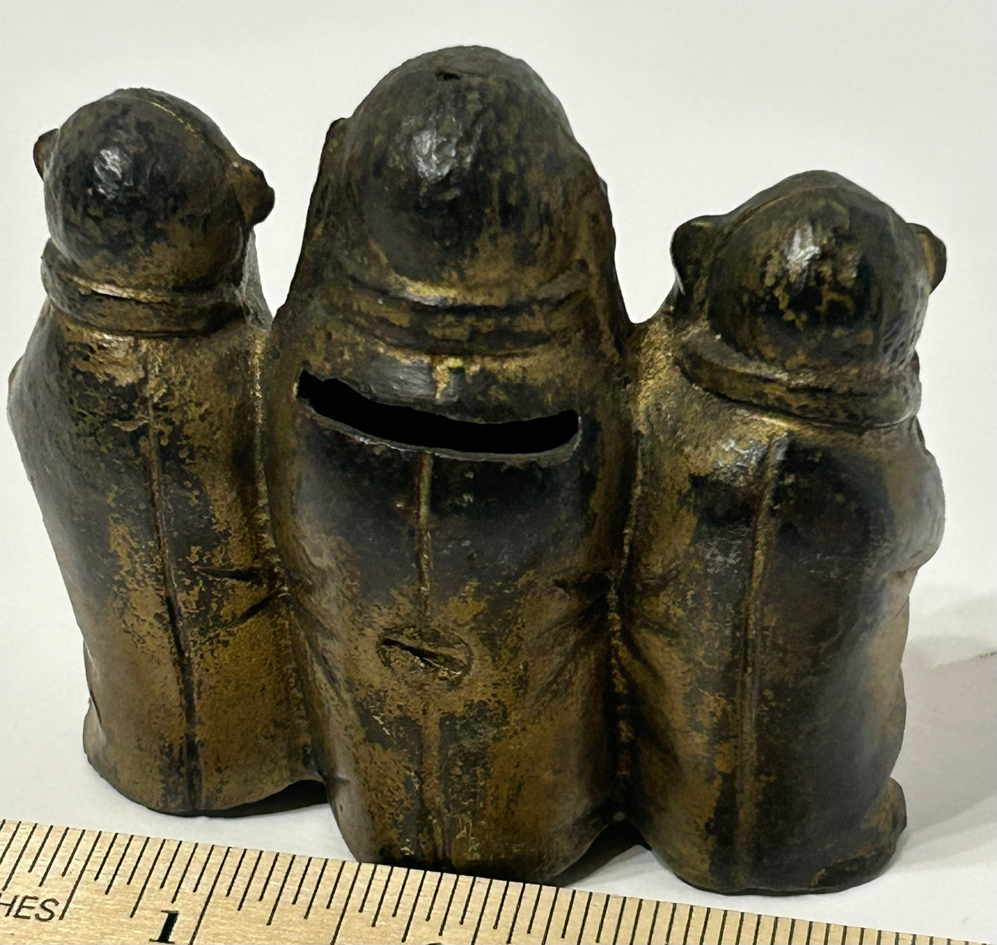 ANTIQUE THREE MONKEYS IRON STILL BANK