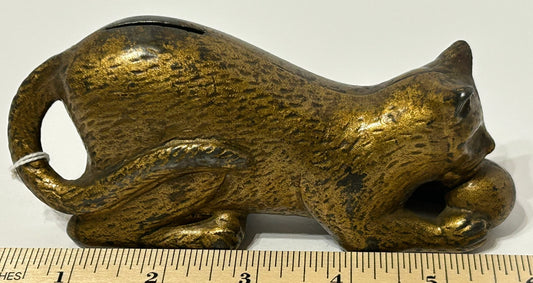 ANTIQUE CAT WITH BALL CAST IRON STILL BANK