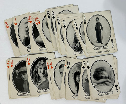 ANTIQUE PLAYING CARDS WITH SILENT MOVIE STARS INCLUDING CHARLIE CHAPLIN
