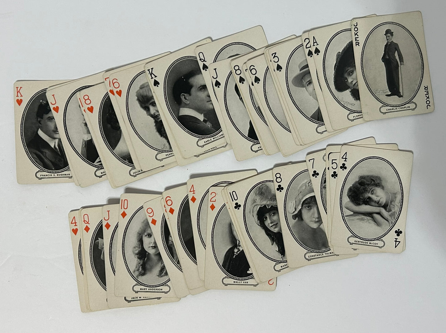 ANTIQUE PLAYING CARDS WITH SILENT MOVIE STARS INCLUDING CHARLIE CHAPLIN