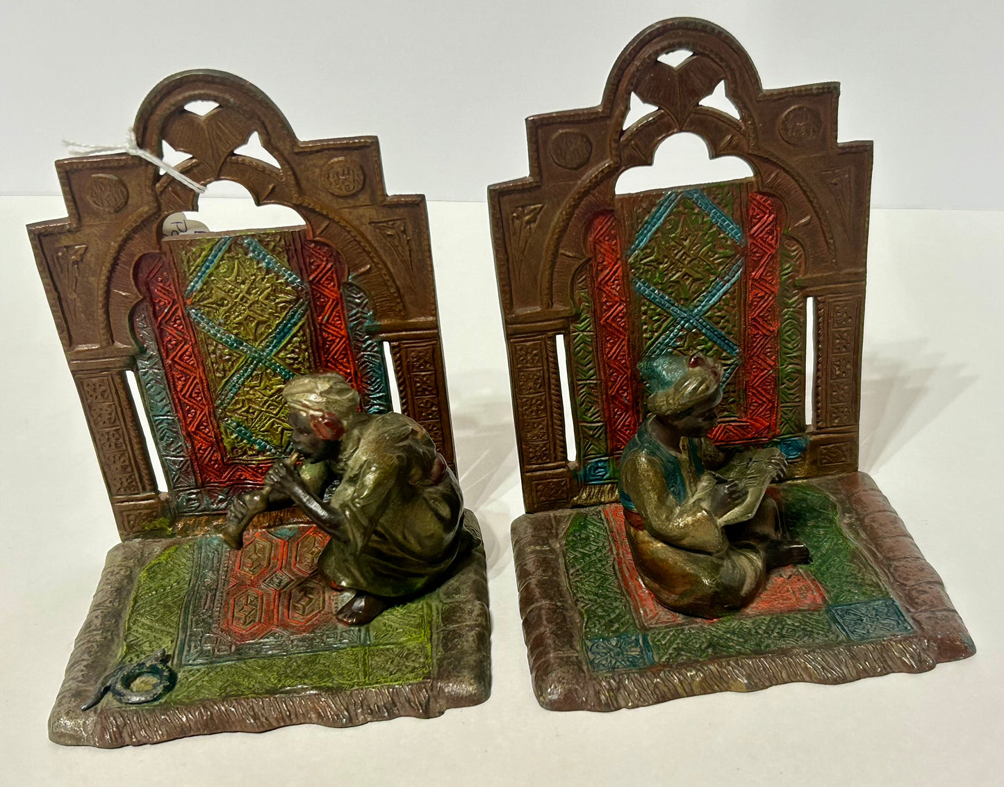 ANTIQUE BOOKENDS WITH ARABS DESIGN COLD PAINTED AUSTRIA