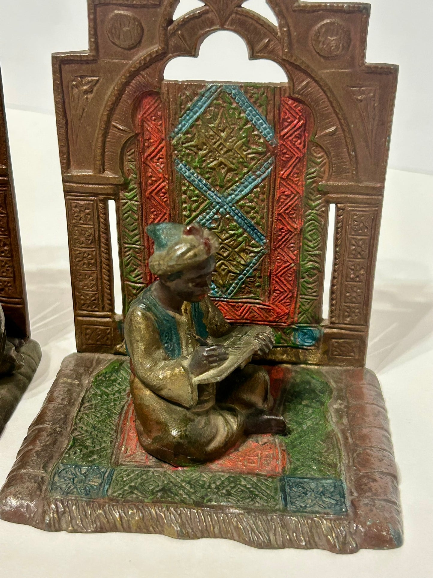 ANTIQUE BOOKENDS WITH ARABS DESIGN COLD PAINTED AUSTRIA