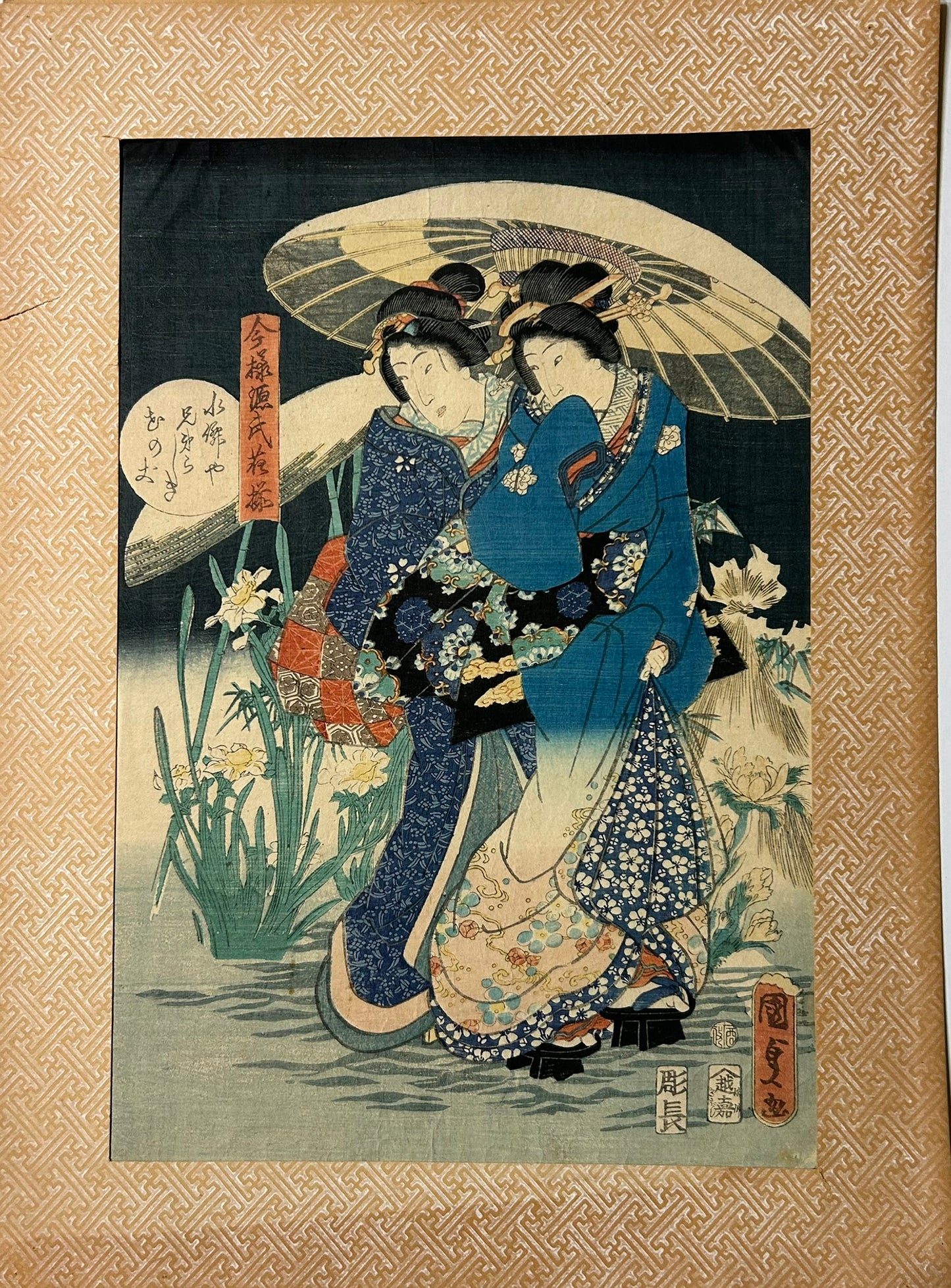 KUNISADA JAPANESE WOODBLOCK PRINT OF PAIR OF WOMEN