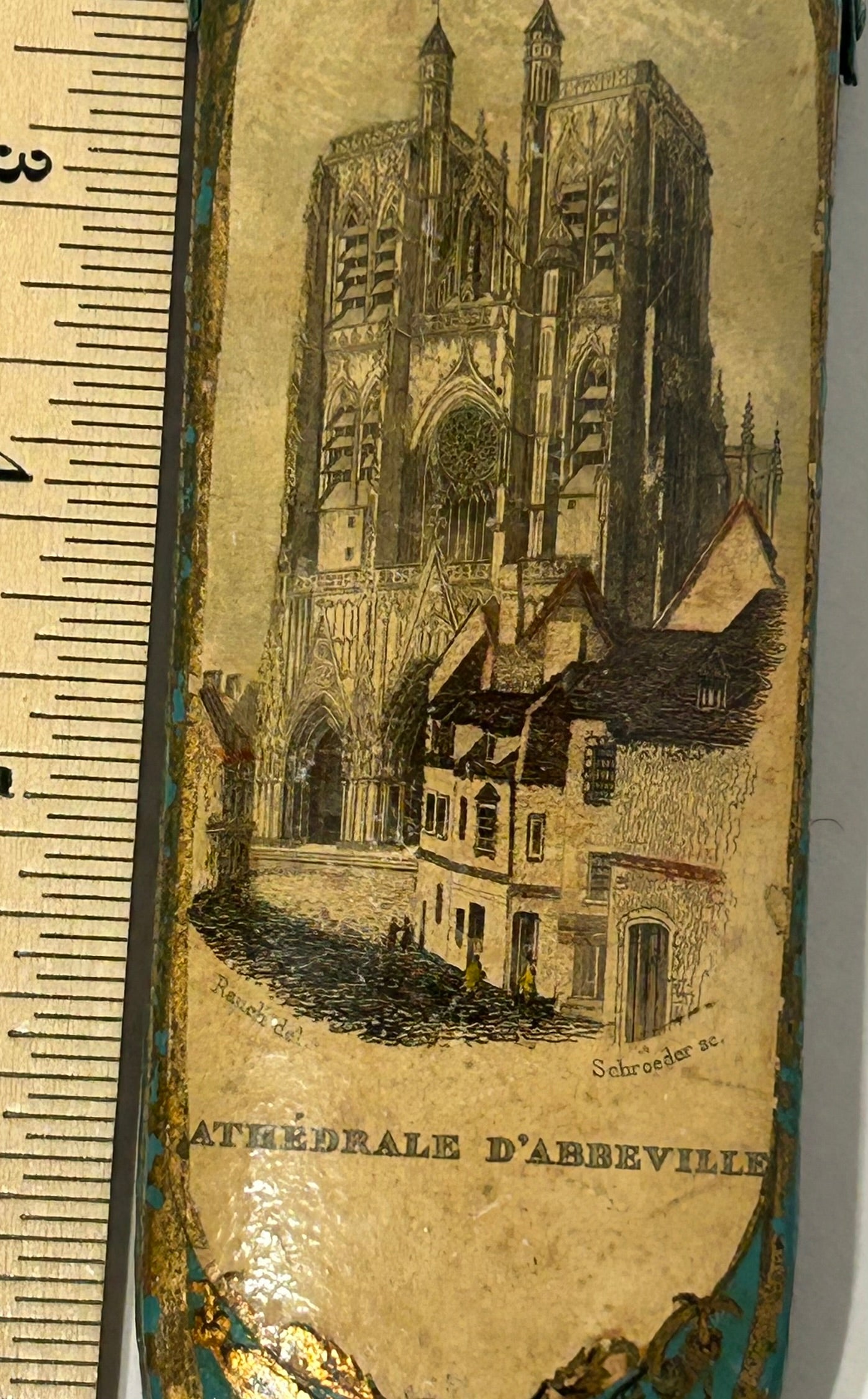 ANTIQUE EYEGLASS CASE LATE 1800'S WITH FRENCH CATHEDRALE D'ABBEVILLE