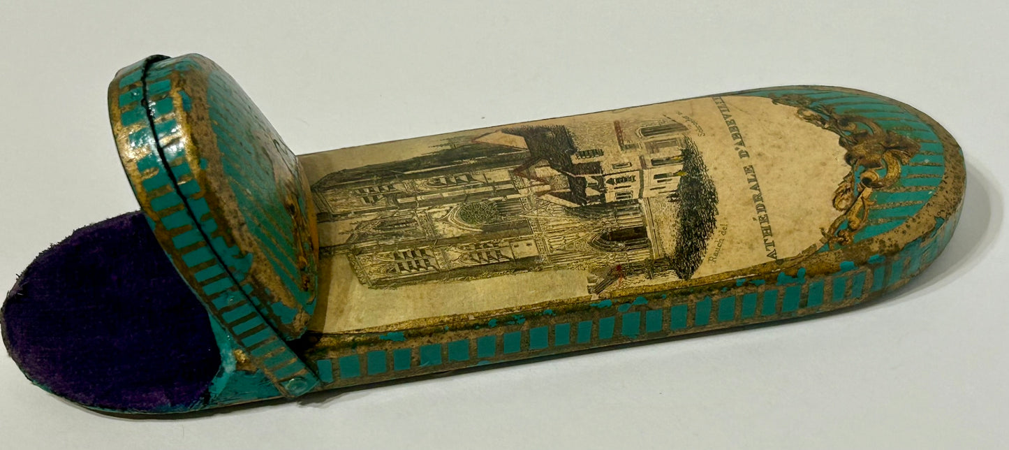 ANTIQUE EYEGLASS CASE LATE 1800'S WITH FRENCH CATHEDRALE D'ABBEVILLE
