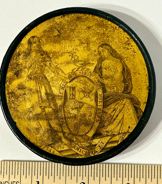 ANTIQUE PAPER MACHE SNUFF BOX WITH FIGURES CIRCA 1700'S