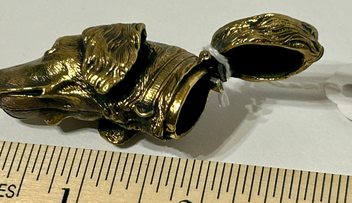 ANTIQUE DOG HEAD BRASS MATCH SAFE