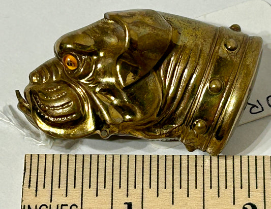 ANTIQUE MATCH SAFE WITH FIGURAL BULL DOG HEAD