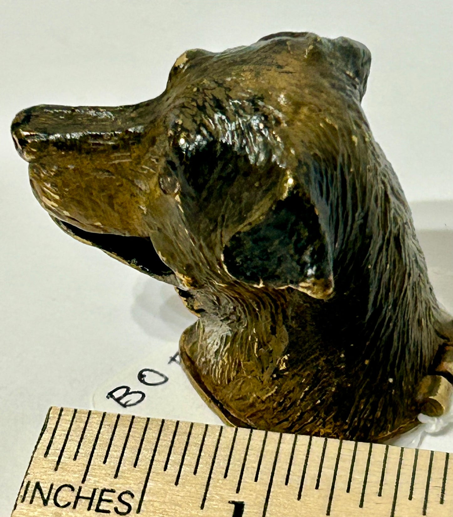 ANTIQUE FIGURAL DOG HEAD BRONZE MATCH SAFE