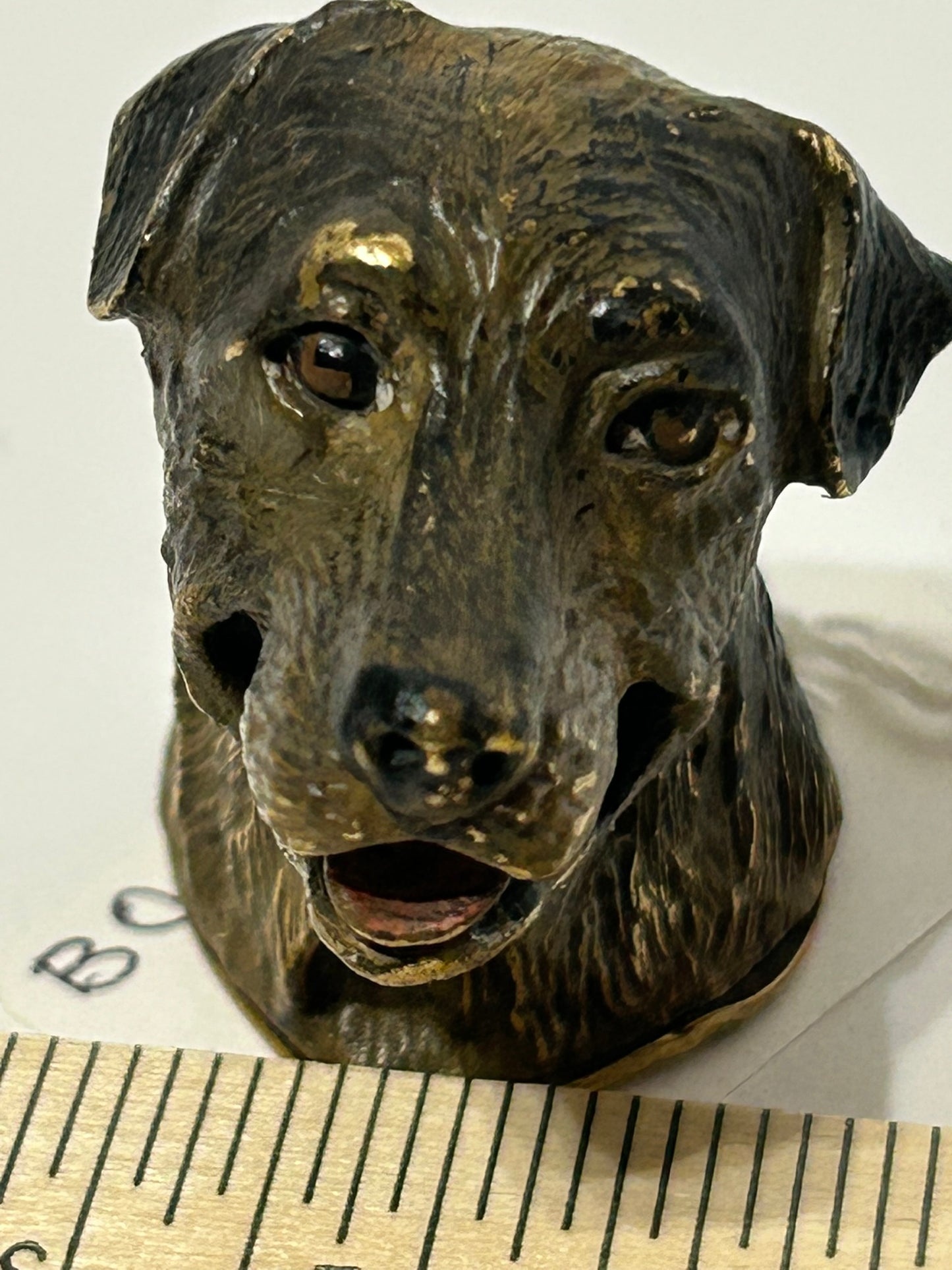 ANTIQUE FIGURAL DOG HEAD BRONZE MATCH SAFE