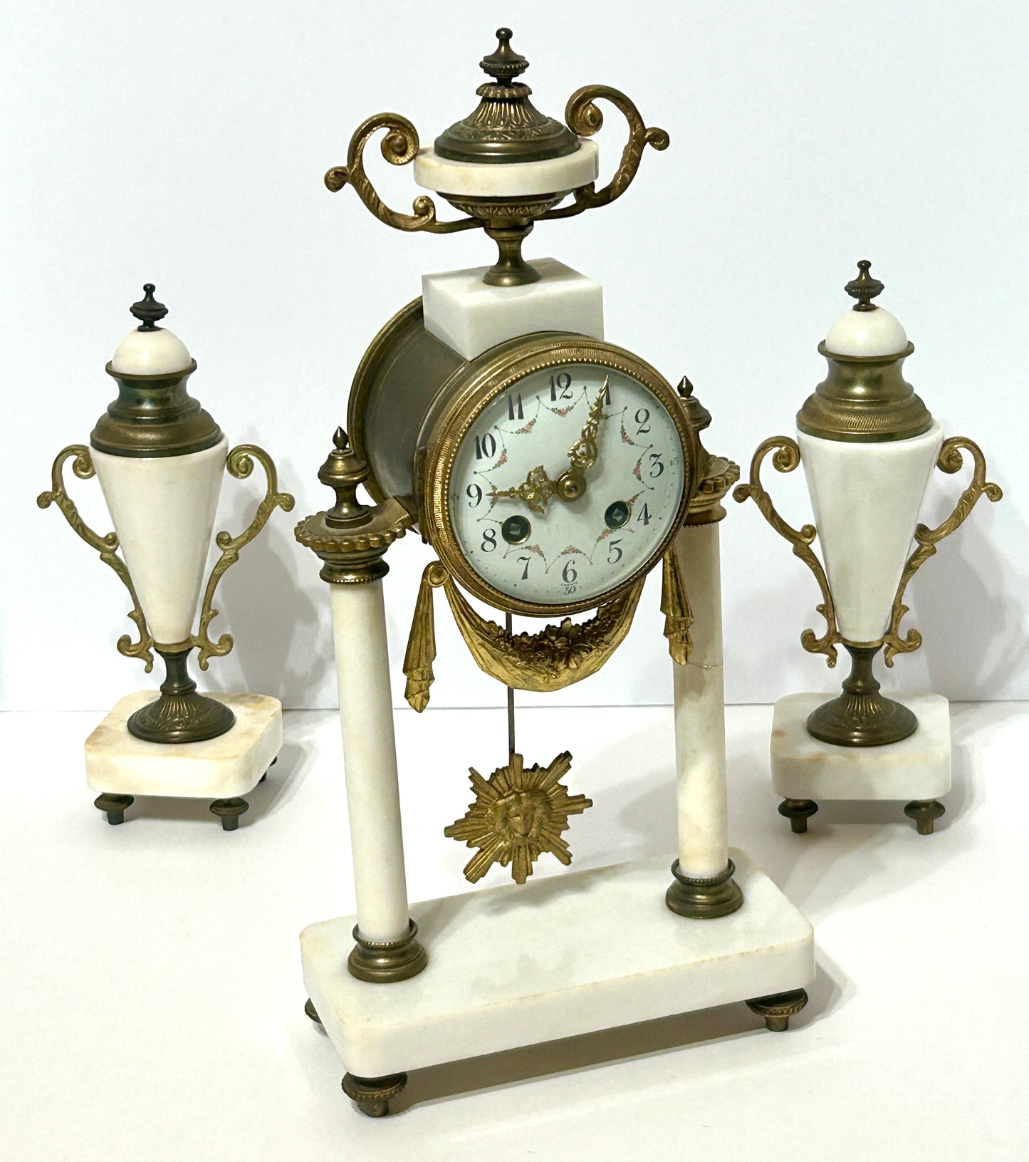 ANTIQUE FRENCH CLOCK AND GARNITURE BY CHARLES HOUR