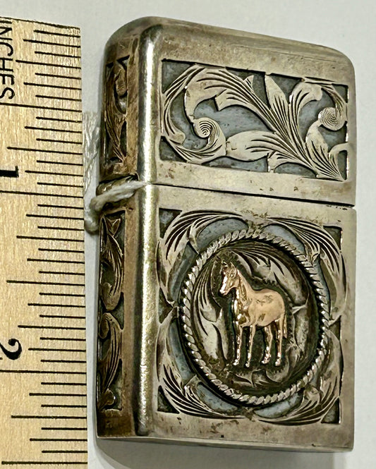 LIGHTER WITH MEXICAN STERLING AND GOLD HORSE DESIGN BY VOGT