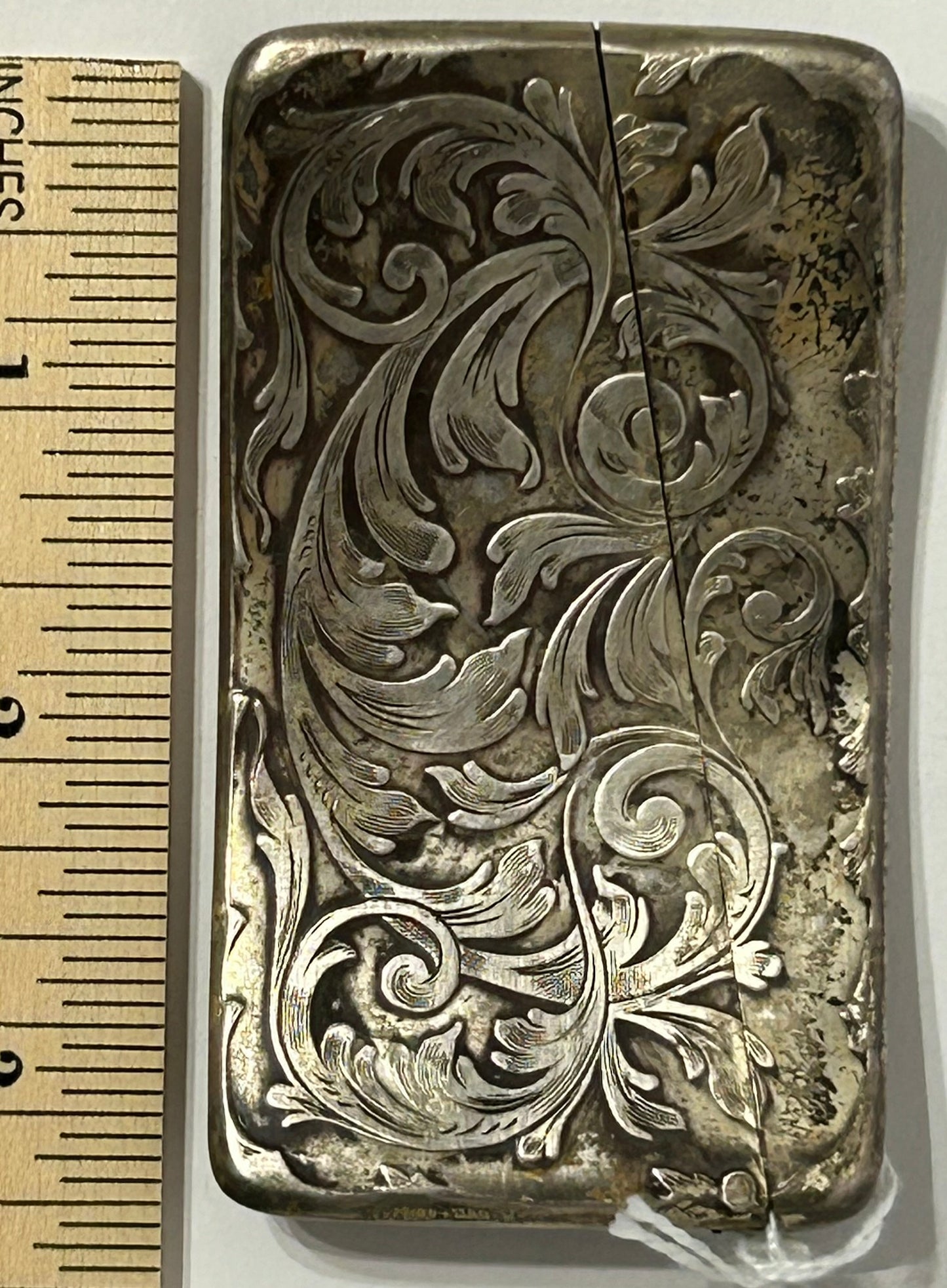 ANTIQUE CALLING CARD SILVER PLATE CASE WITH FANCY DESIGN