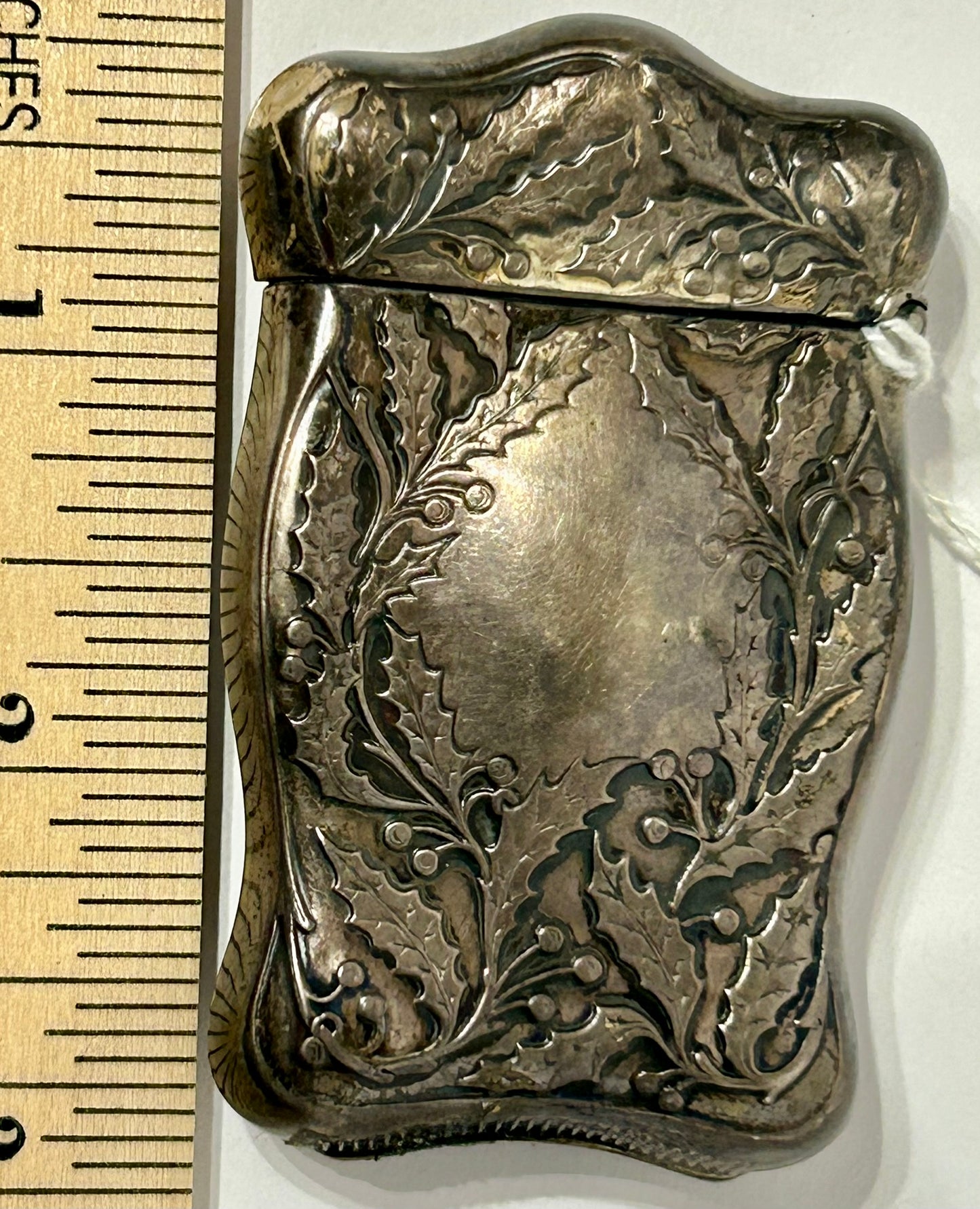 ANTIQUE MATCH SAFE STERLING HOLLY & BERRIES PATTERN