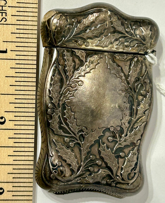 ANTIQUE MATCH SAFE STERLING HOLLY & BERRIES PATTERN