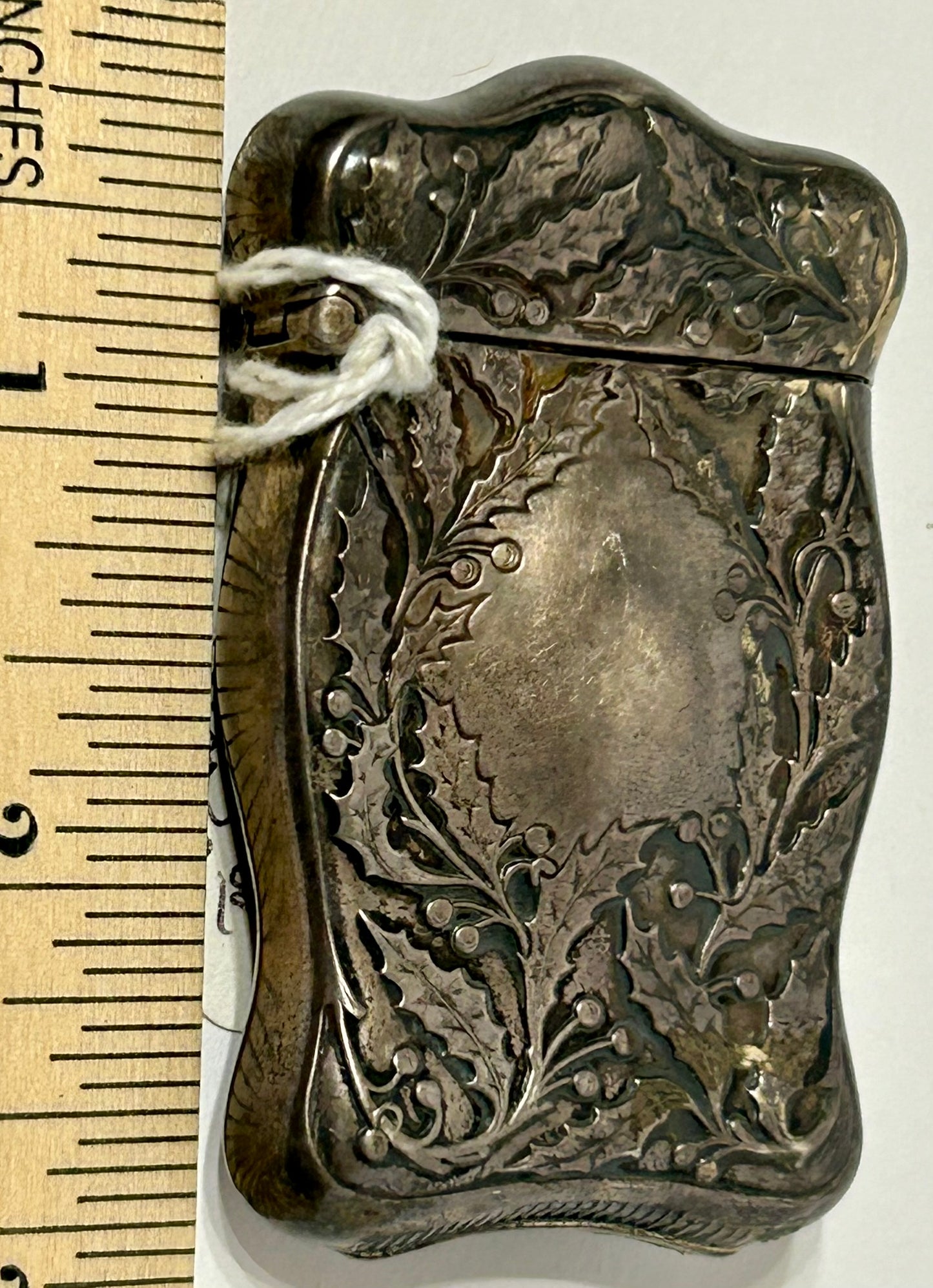 ANTIQUE MATCH SAFE STERLING HOLLY & BERRIES PATTERN